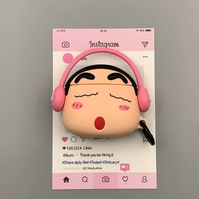 Crayon ShinChans Case for Apple AirPods 1 2 3 Airpod Pro3D Key Chain Wireless Earphone Bluetooth Headset Silicone Cover