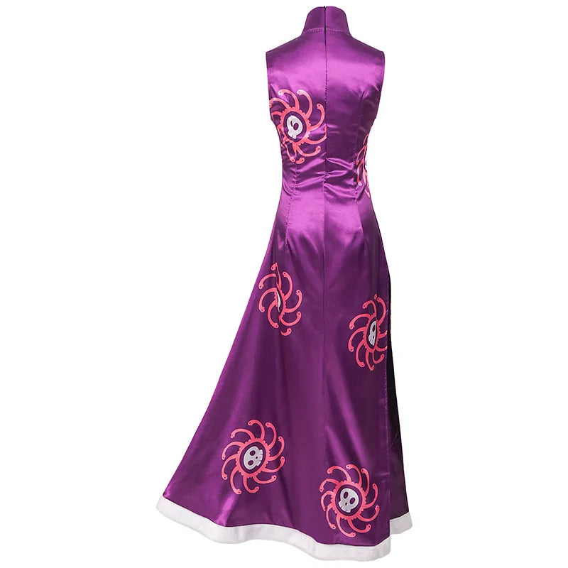 Boa Hancock Cosplay Costume Anime Kimono Purple Dress Cheongsam Cloak Women Halloween Fancy Dress Cheongsam Uniform Suits