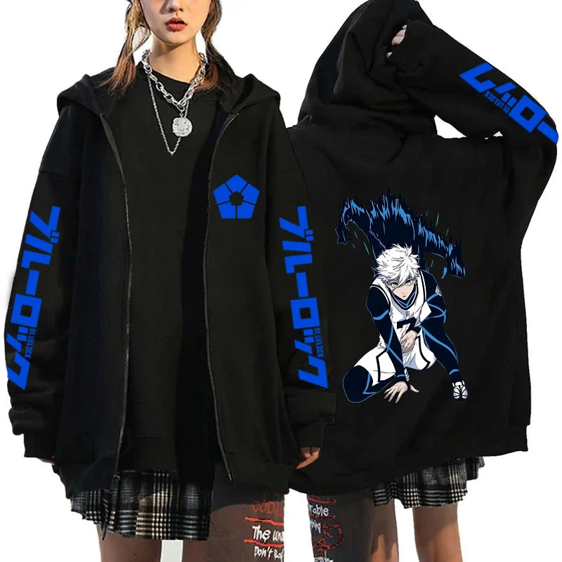 Hot Anime BLUE LOCK Printing Hoodie Fashion Harajuku Zipper Hoodies Women Men Sweatshirt Zipper Long Sleeve Casual Tops