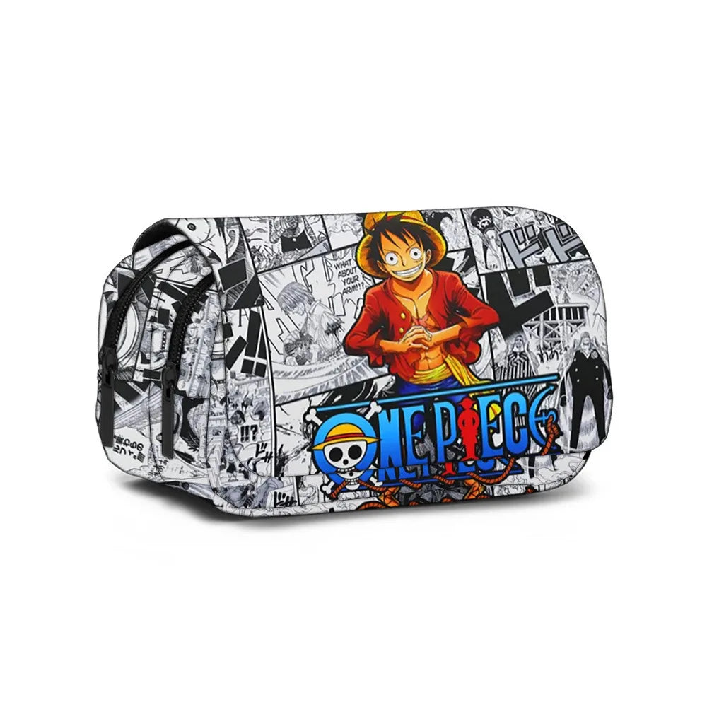 ONE PIECE Luffy Anime Printed Pencil Case Polyester Multi Layer Student Stationery Box for School Supplies Kids Pencil Bag