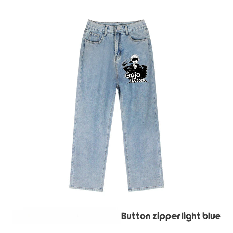JUJUTSU KAISEN Gojo Yuji Megumi Sukuna Anime Daily Trousers Loose Spring and Autumn Wide Leg Pants Casual Jeans