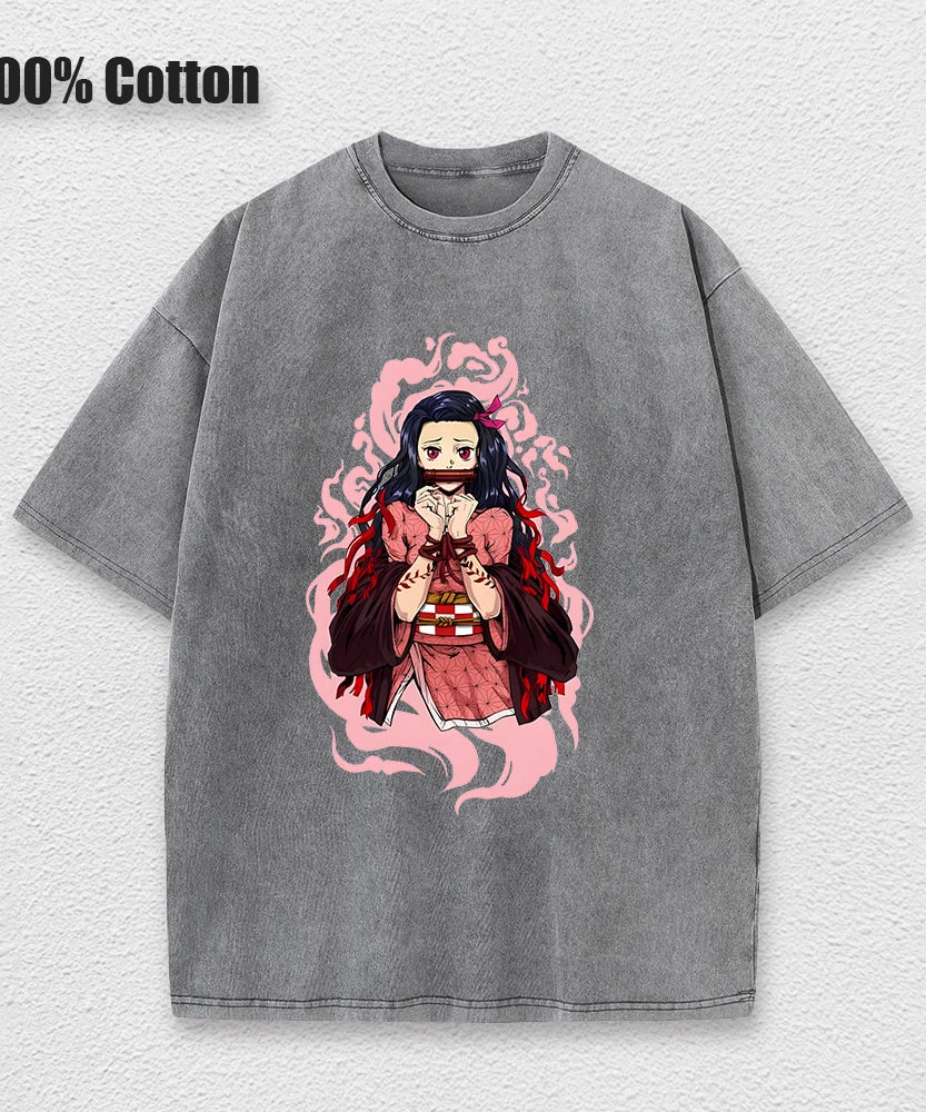 Vintage Demon Slayer Harajuku Tee – Oversized Anime Streetwear Unisex T-Shirt