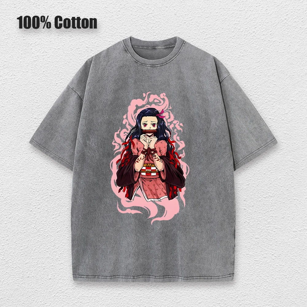 Vintage Demon Slayer Harajuku Tee – Oversized Anime Streetwear Unisex T-Shirt