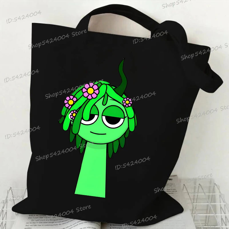 Anime Sprunki Incredibox Game Handbags Women Men Large Capacity No Zipper Canvas Tote Bag Sprunki Figure Shoulder Bag