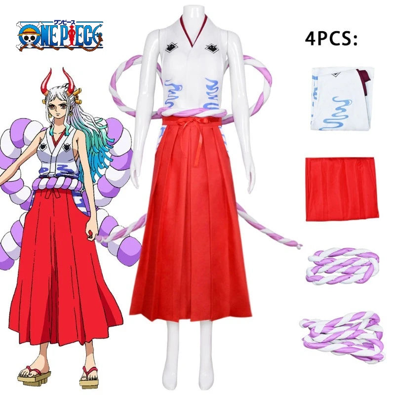 One Piece Yamato Wano Country Kimono Sets Kozuki Oden Oniji Cosplay Costume with Wig Headgear for Halloween Anime Wafuku Party