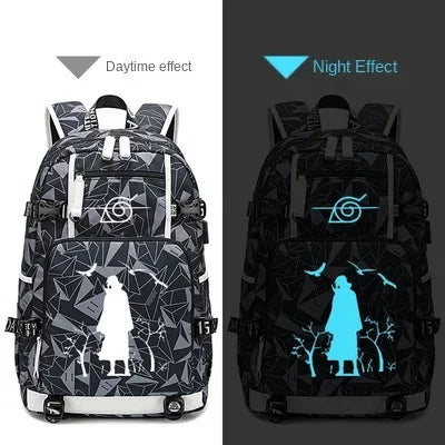 Naruto Sasuke Children Backpack School Bags Waterproof for Boy Girls Anime Luminous Kids SchoolBag USB Charging Book Bag