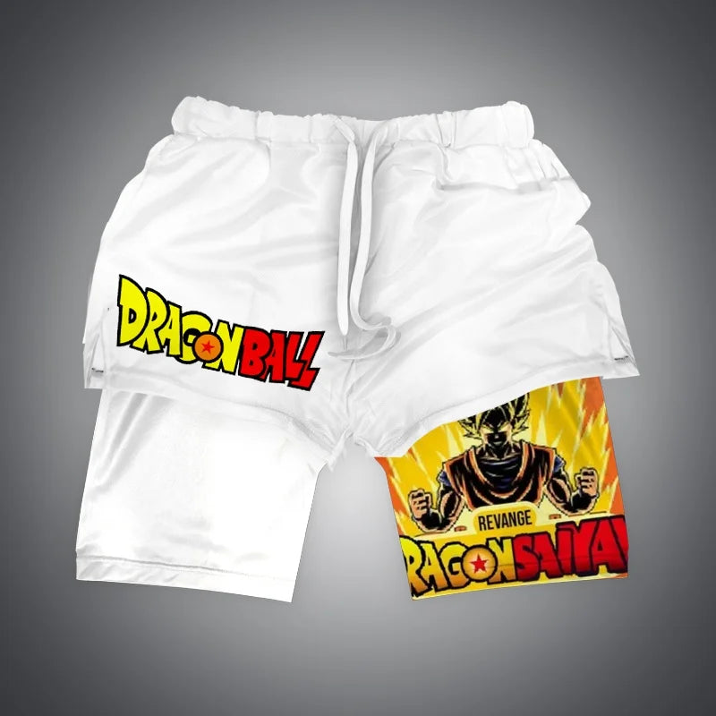 New Dragon Ball Son Goku Shorts Anime Men Double Layer Sports Short Pants Sportswear Jogger Breathable Beach Pants