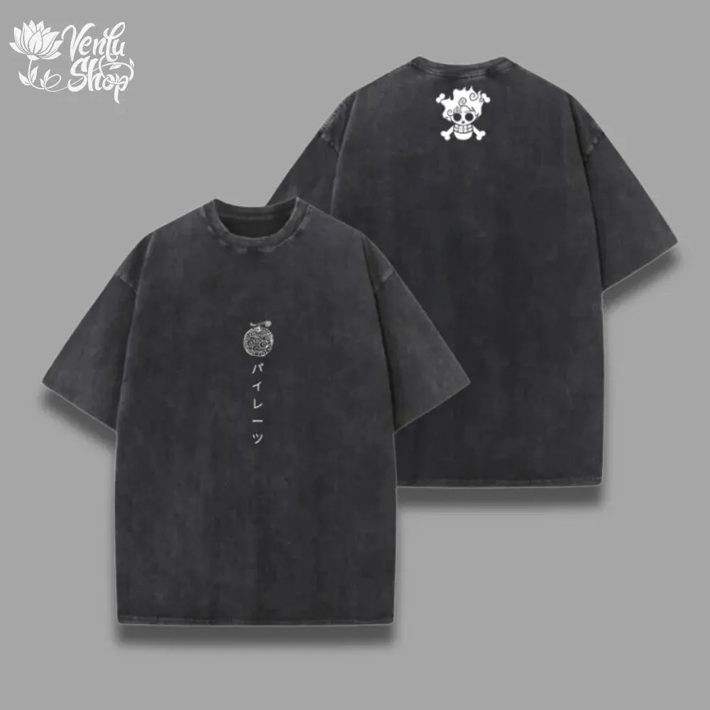 One Piece Skull Short Sleeve Tee Anime Washed Vintage Graphic T-Shirt Man Women Casual Tops Summer Y2k Streetwear