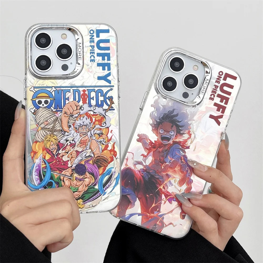 One Piece Case For iPhone 16 15 14 13 17 Pro Max Luffy Zoro electroplated Camera Protect Cover