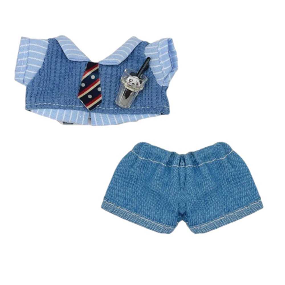 Creative 10cm Doll Clothes Blue Brown Playing House Doll Blouse Pants Suit Changing Dress Game Photo Prop Mini School Suit Gift
