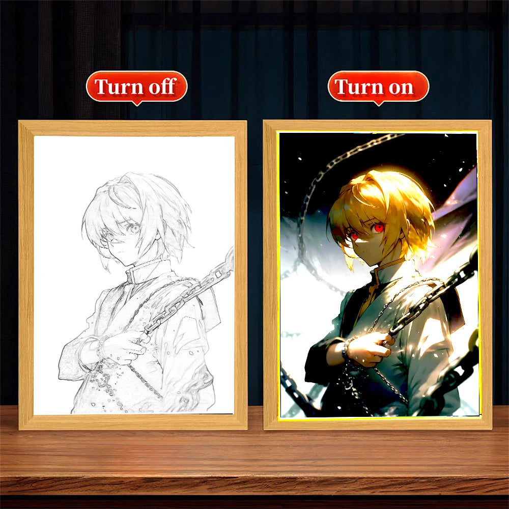 Anime Figure Light Painting Picture Frame Hunter×Hunter Killua Chrollo Led Night Light Moon Lamp Bedroom Home Decor Friends Gift