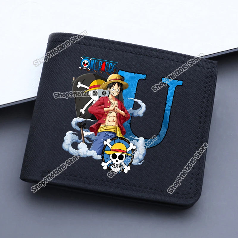 One Piece Letter Men Short Wallet Man Luffy Alphabet Canvas Wallet Man Credit ID Card Holder Anime Foldable Pocket Coin Purse