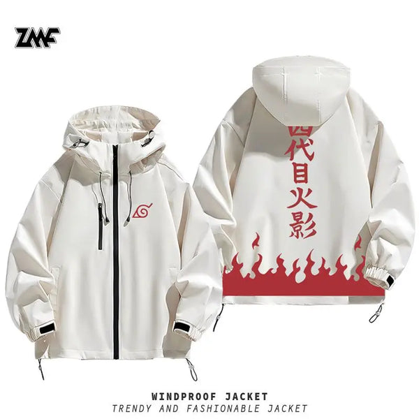 Naruto 4th Hokage Minato Namikaze Zip-Up Hoodie – Flame Print Casual Streetwear Jacket