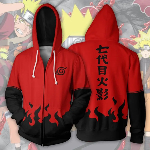 Anime Naruto Digital Print Zipper Hoodie – Casual Hooded Cardigan for Adults & Kids