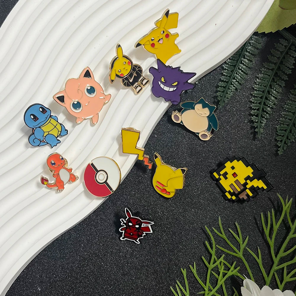 6/12pcs Pokemon Metal Enamel Pins Set Cute Pikachu Snorlax Lapel Pins Poké Ball Brooch Denim Accessories Jewelry Badges