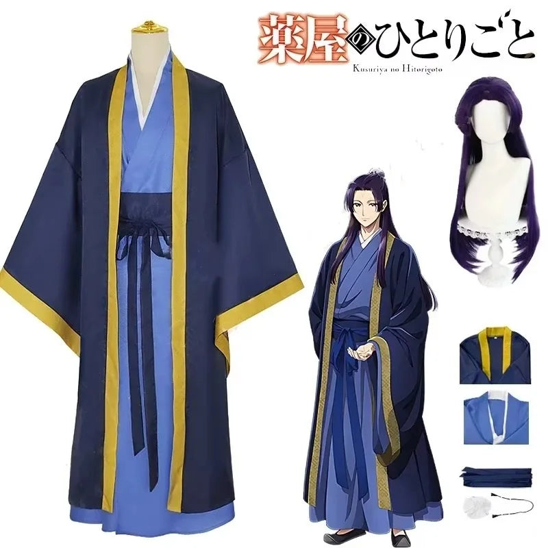 Anime The Apothecary Diaries Jinshi Cosplay Costume Wig Blue Robe Uniform Headwear Kusuriya No Hitorigoto Halloween Women Men