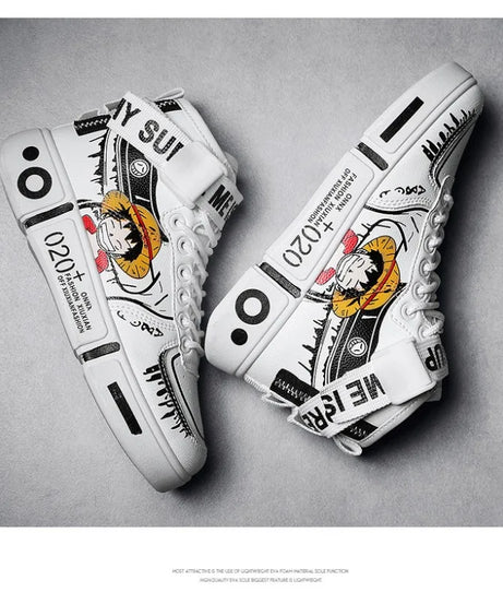 Anime One Piece Luffy High Top Students Leisure Sports Shoes Roronoa Zoro Autumn Winter Breathable Non-slip Shoes Gift Men Women