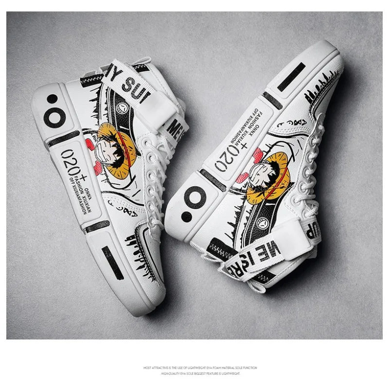 Anime One Piece Luffy High Top Students Leisure Sports Shoes Roronoa Zoro Autumn Winter Breathable Non-slip Shoes Gift Men Women