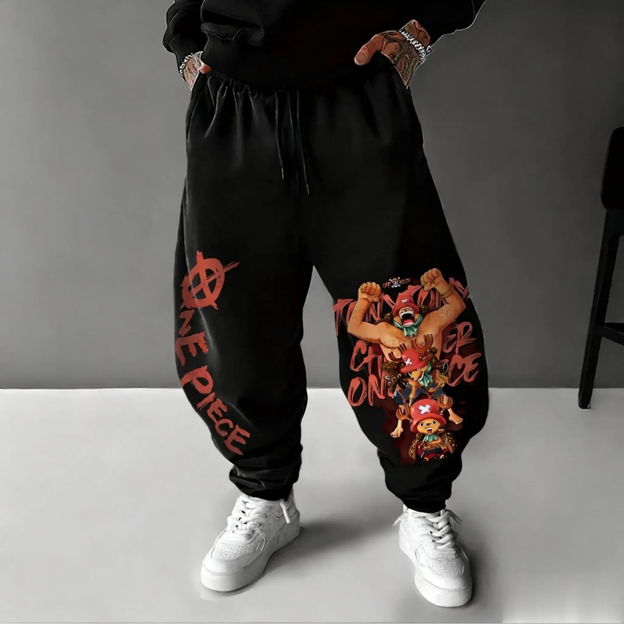 Streetwear One Piece Anime Men Joggers Pants Luffy Graphic Print Sweatpants Loose Casual Sportswear Spring Autumn Trousers