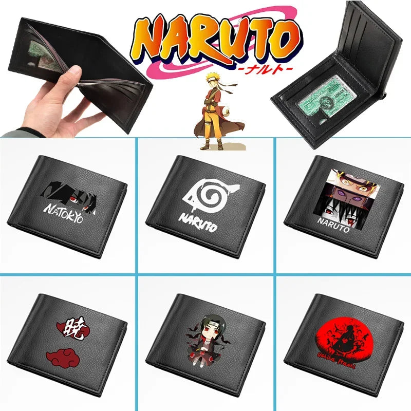 Naruto Sasuke Men Purse Black PU Leather Large Capacity Simple Casual Multiple Slot Card Holder Short Ultra Thin Wallet Gift New