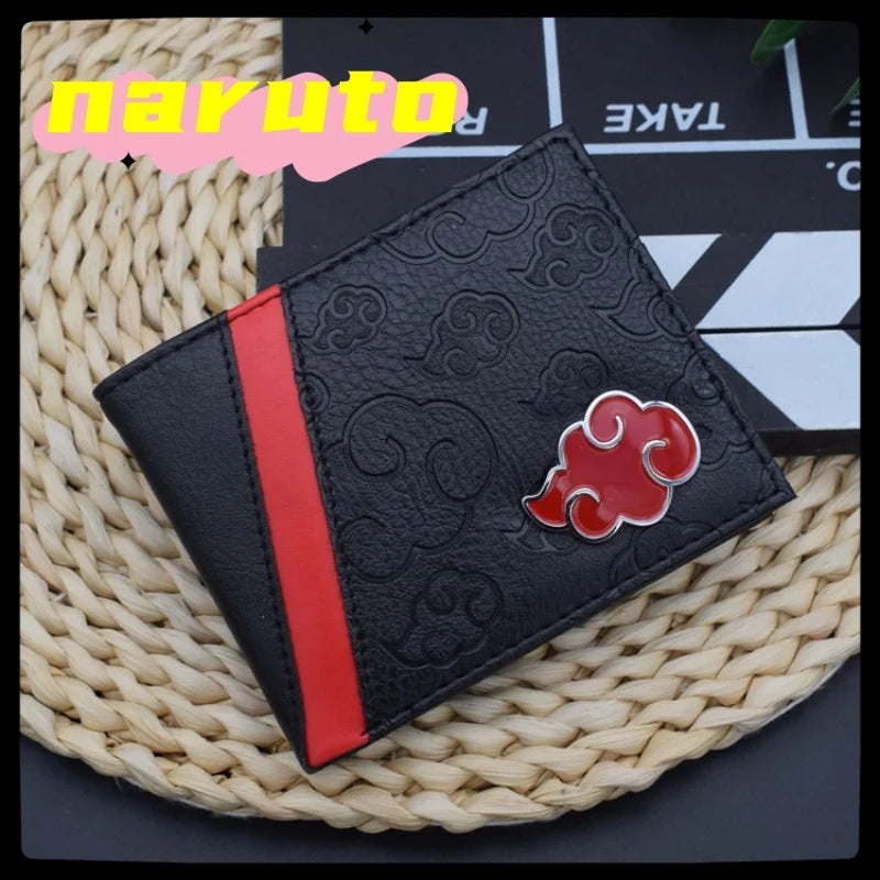 Naruto Sasuke Akatsuki organization red cloud wallet pu men's wallet card holder passport cover luxury birthday gift
