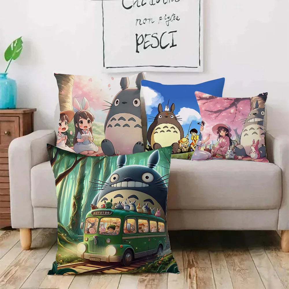 Anime T-TotoroS Kawaii Pillow Covers Cartoon Sofa Decorative Home Double-sided Printing Short Plush Cute Cushion Cover