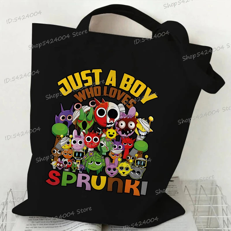 Anime Sprunki Incredibox Game Handbags Women Men Large Capacity No Zipper Canvas Tote Bag Sprunki Figure Shoulder Bag