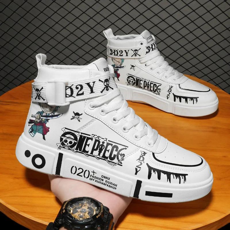 Anime One Piece Luffy High Top Students Leisure Sports Shoes Roronoa Zoro Autumn Winter Breathable Non-slip Shoes Gift Men Women