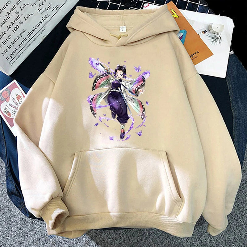 New Fashion Unisex Hoodies Anime Kochou Shinobu Printed Hooded Women Men Harajuku Streetwear Sweatshirt Casual Pullover Tops