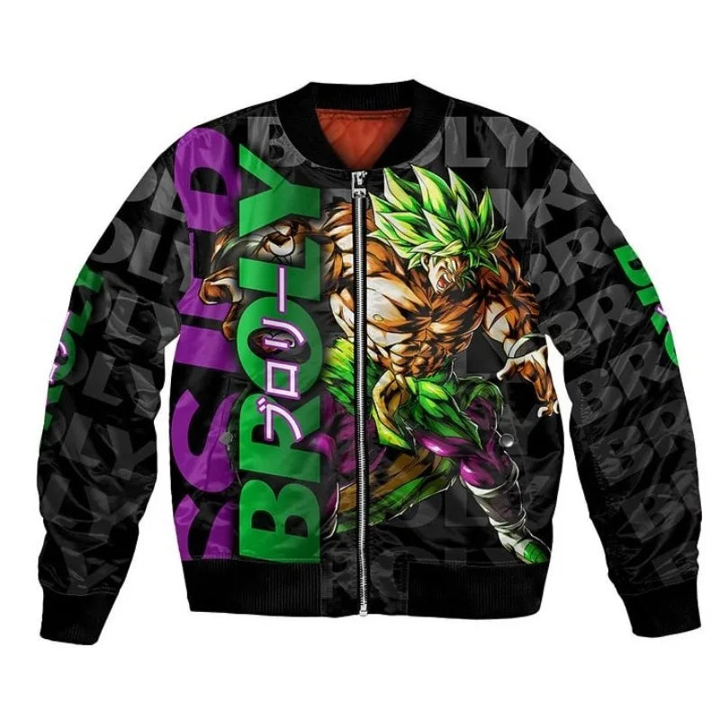 Plus Size Anime Bomber Jacket for Men - One Piece Naruto Dragon Ball Themed Military Aviator Coat, Cosplay Winter Outerwear Gift