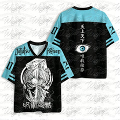 Jujutsu Kaisen Satoru Gojo V-Neck Hockey Jersey – Manga Style Breathable Short Sleeve Tee