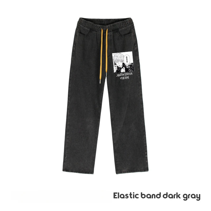 JUJUTSU KAISEN Gojo Yuji Megumi Sukuna Anime Daily Trousers Loose Spring and Autumn Wide Leg Pants Casual Jeans