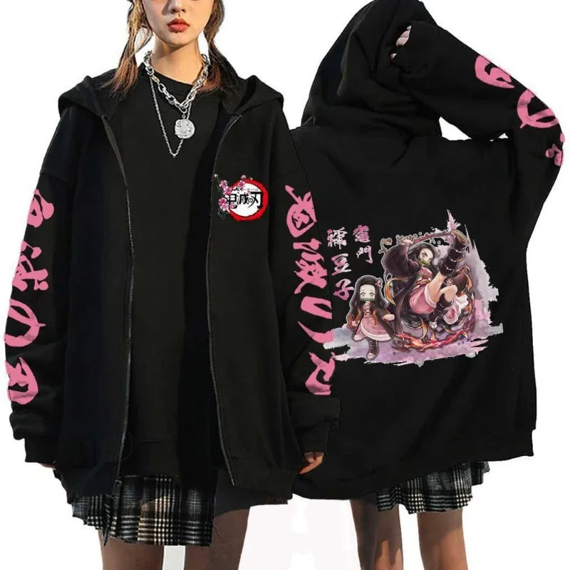 Demon Slayer Zipper Sweatshirts Zip Up Hoodie Anime Hoodies Unisex Hip Hop Streetwear Nezuko Kamado Graphic Y2K Clothes gifts