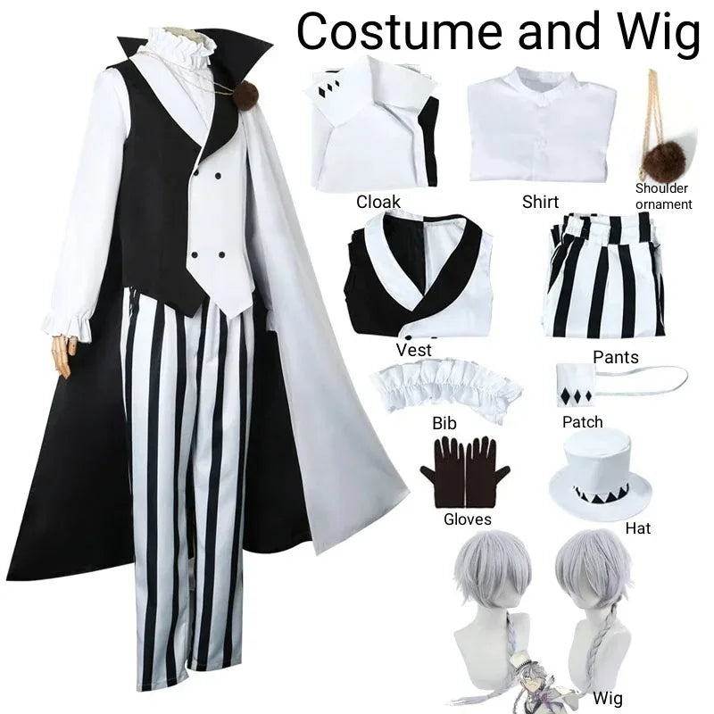 Nikolai Gogol Cosplay Costume Anime Bungou BSD Season 4 Nikolai Cosplay Cloak Cape Uniform Suit Wig Halloween