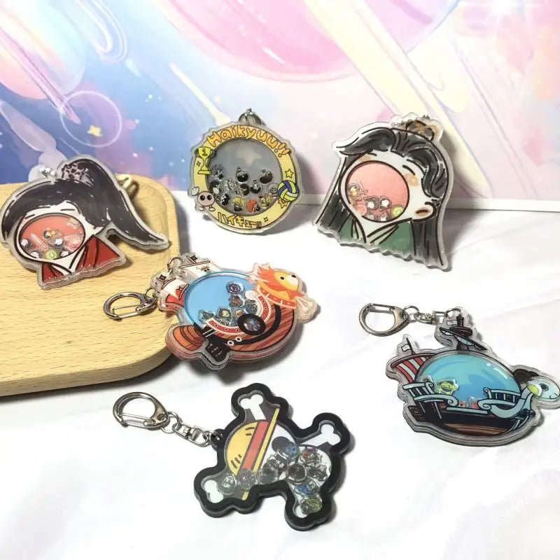 Cute one Piece Personalized Backpack Keychain Pendant Straw Hat Set Acrylic Pendant Rocking Music Student Accessories