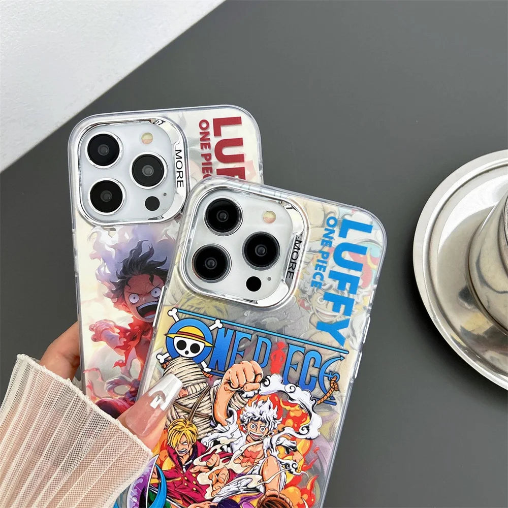 Anime One Piece Luffy Zoro Phone Case For iPhone 11 12 13 14 15 16 Pro Max Electroplated Camera Protector Cover