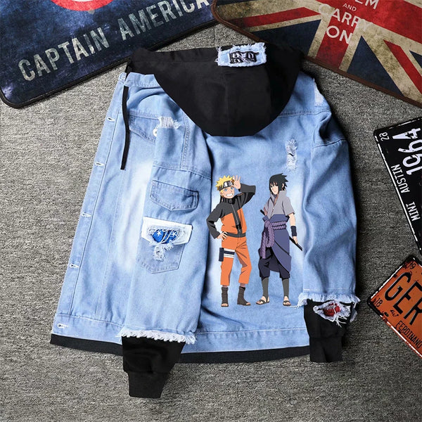 Kawaii Naruto Ripped Denim Jacket – Women's Anime Hip Hop Streetwear Jean Coat