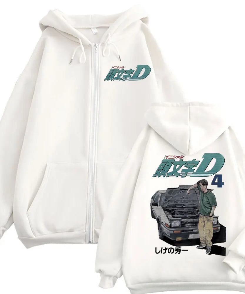Anime Initial D Takumi Fujiwara Graphic Zipper Hoodies Harajuku Manga Zip Up Sweatshirts Men's Women's Fashion Vintage Pullovers
