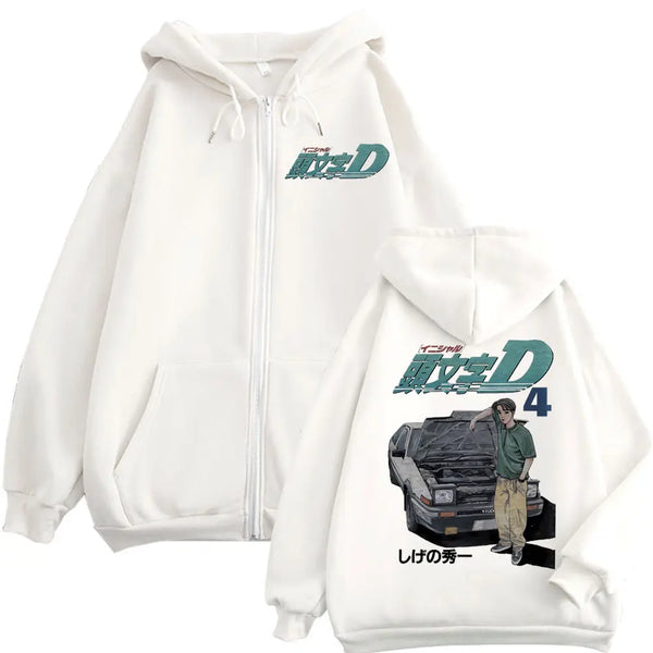 Initial D Takumi Fujiwara Zip-Up Hoodie — Vintage Print