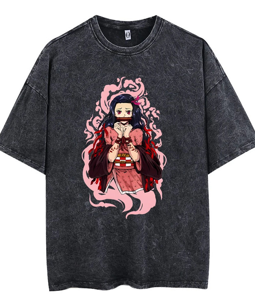 Vintage Demon Slayer Harajuku Tee – Oversized Anime Streetwear Unisex T-Shirt
