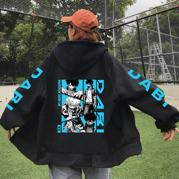 My Hero Academia Dabi Graphic Zip Up Hoodie Heavyweight Winter Fleece Streetwear Jacket