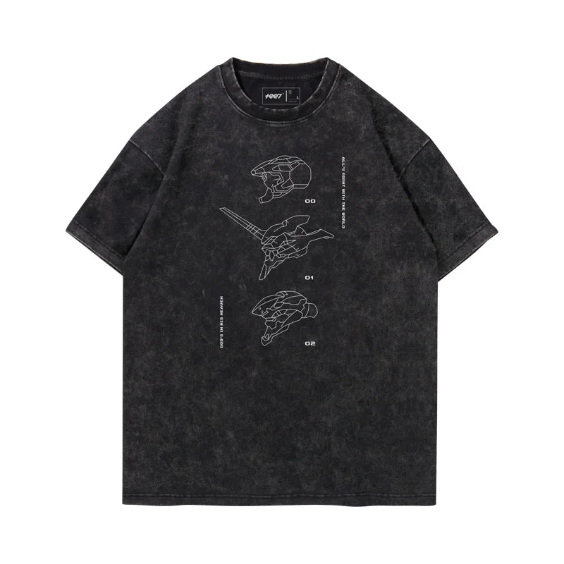 Anime Eva Graphic T-shirt Man Summer Y2k Clothes Casual Short Sleeved Tee Women Vintage Washed Cotton Gym Clothing Top