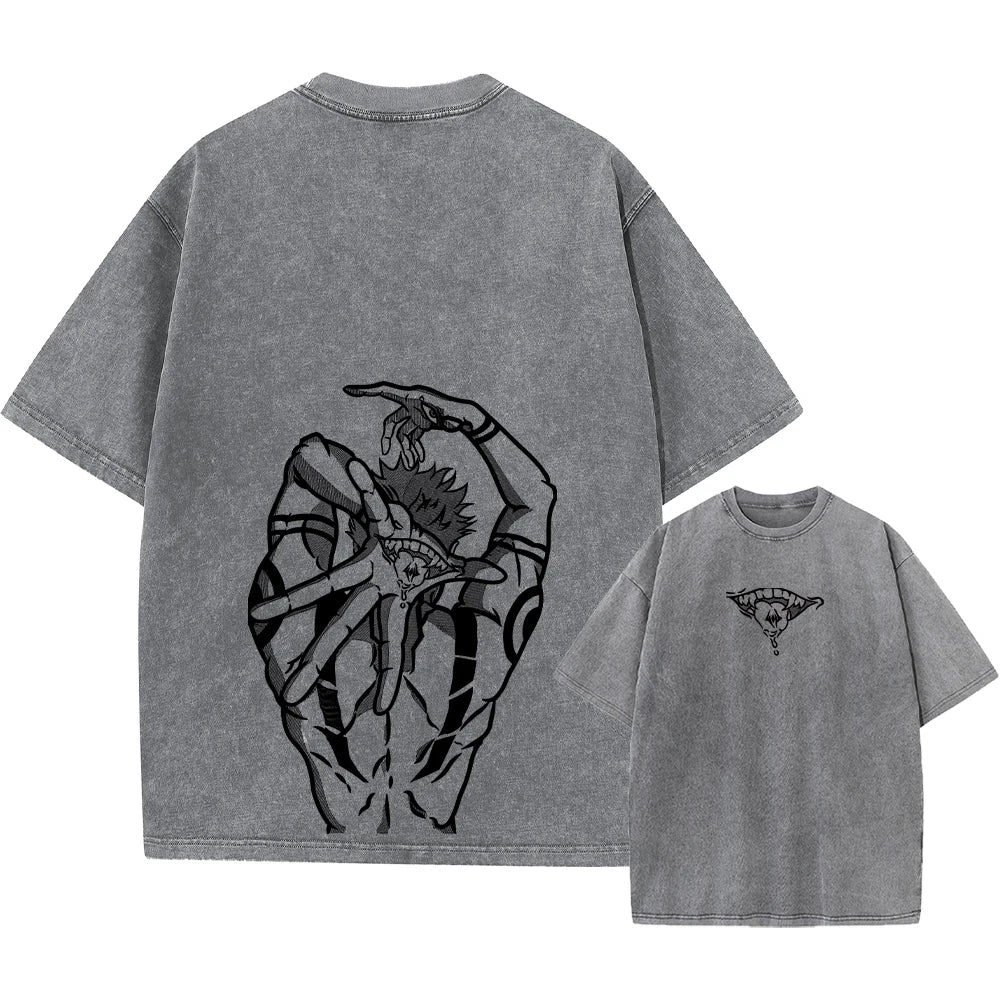 Summer Washed T Shirt Anime Graphic Print Streetwear Vintage Oversized T-Shirt Men Fashion Cotton Top Tee Black Tshirt