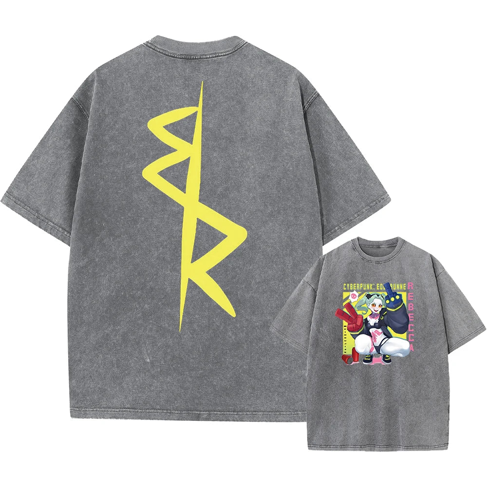Cyberpunk Acid Anime Tee – Vintage Washed Streetwear Unisex T-Shirt