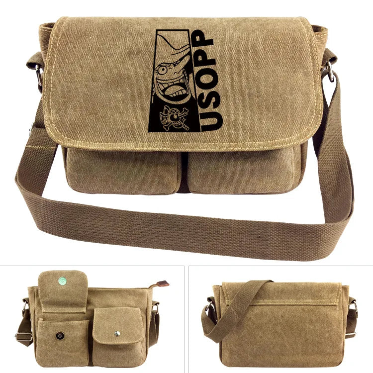 One Piece Canvas Shoulder Bag - Luffy & Law Logo Sling Bag, Unisex Student Backpack for Casual Daily Use & Anime Fans