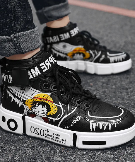 Anime One Piece Luffy High Top Students Leisure Sports Shoes Roronoa Zoro Autumn Winter Breathable Non-slip Shoes Gift Men Women
