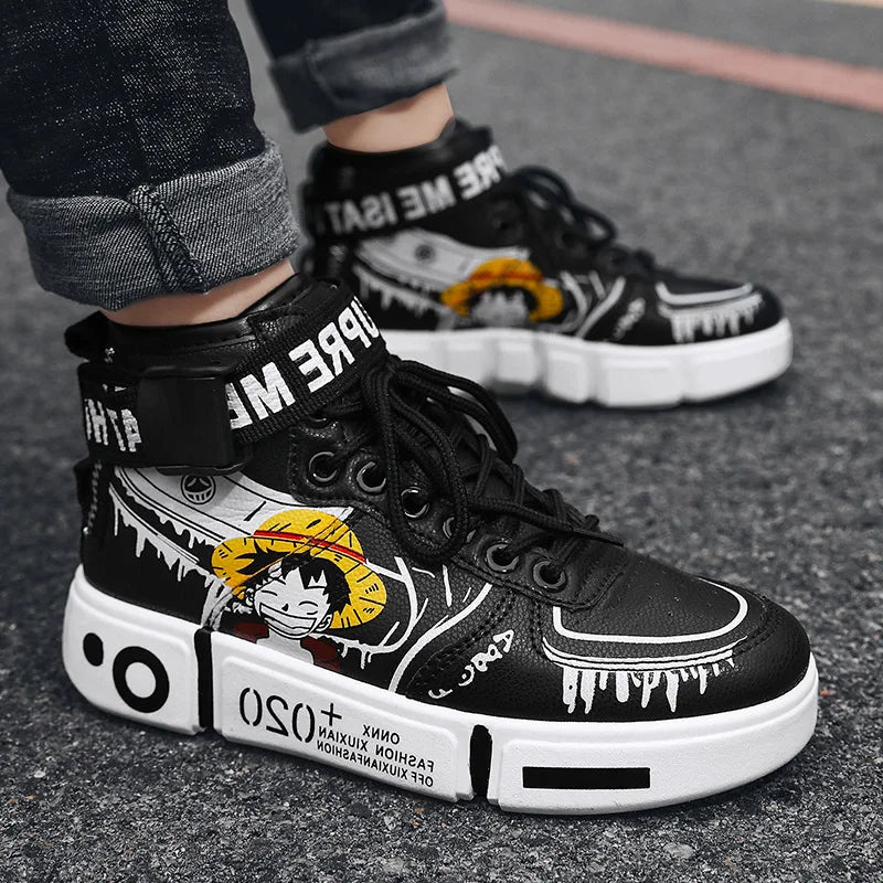 Anime One Piece Luffy High Top Students Leisure Sports Shoes Roronoa Zoro Autumn Winter Breathable Non-slip Shoes Gift Men Women