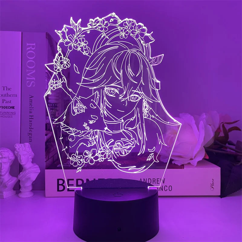 Newly Genshin Impact Night Light Yae Miko Game Figures Acrylic Stand Model 3D Table Lamp Kids Git Acrylic Bedside lamp