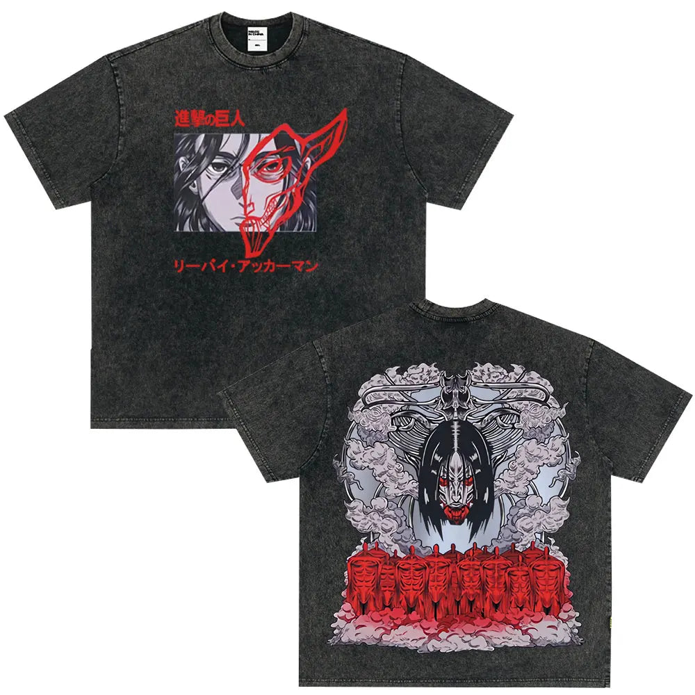 Tshirts Anime Attirtsack on Titan Washed T-shirt Vintage Wears Men Women Fashion Clothes tshirt for Teens