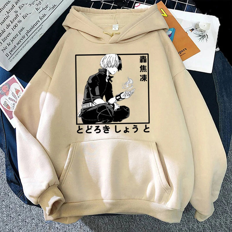 New Anime Todoroki Shoto Print Hooded Fashion Women Girl Sweatshirt Long Sleeve Casual Tops Harajuku Sweatshirt